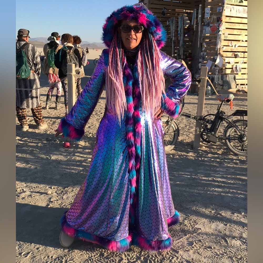 Vibrant Multicolor Reversible Faux Fur coat for Festivals, Burning Man. - Picture 6 of 6